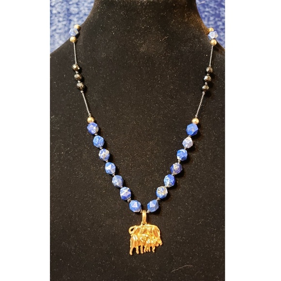 14k GP Lapis Lazuli & Black Spinel on Silk - Picture 1 of 5